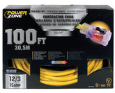 PowerZone Contractor Cord, 12 AWG Cable, 100 ft L, 15 A, 125 V, Yellow
